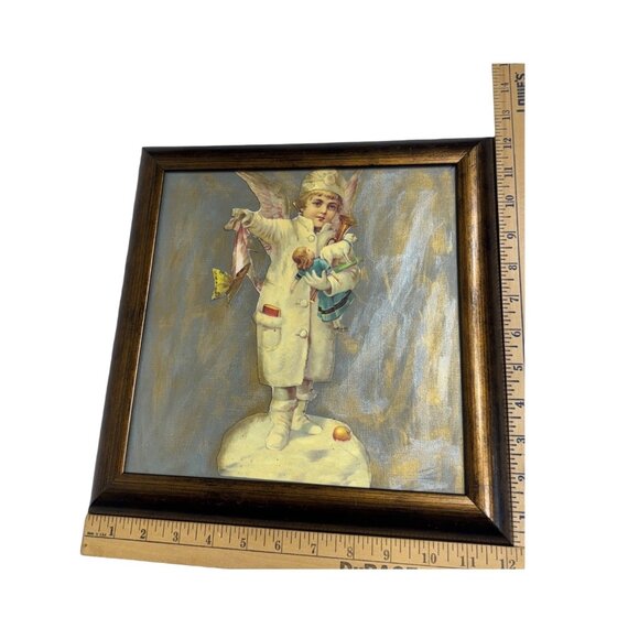 Beautiful Old Victorian Vintage Framed Christmas Snow Angel Picture - Picture 8 of 9